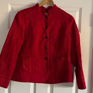 Coldwater Creek Embroidered Fully Lined Red Holiday Jacket Size 12
